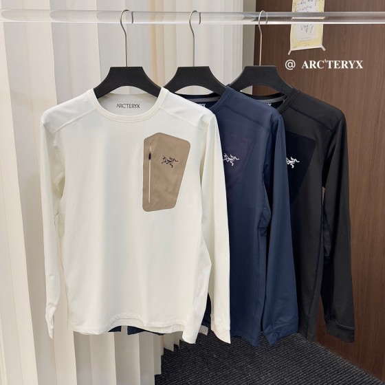 아크테릭스 소매 라벨 피치 기모 라운드넥 긴팔 티셔츠