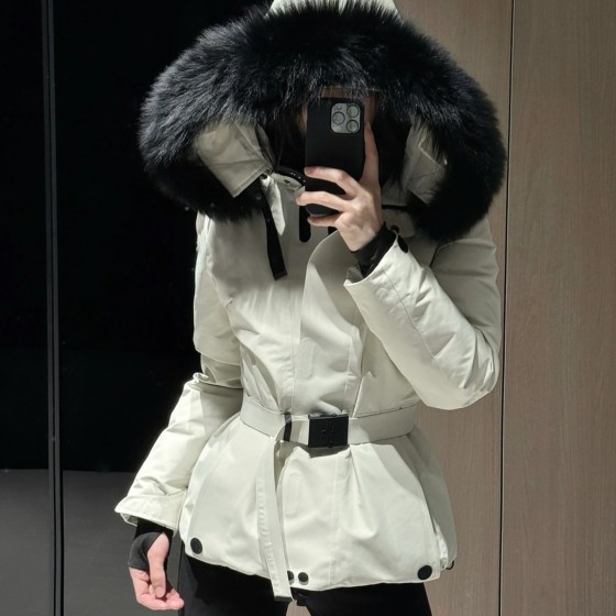 몽클레어 Bauges 후드 여성 시어링 트림드 스키 자켓